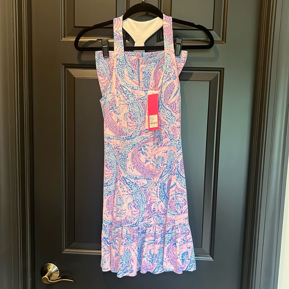 LILLY PULITZER UPF 50+ LUXLETIC Court Tennis DRESS XS ruffle blue pink